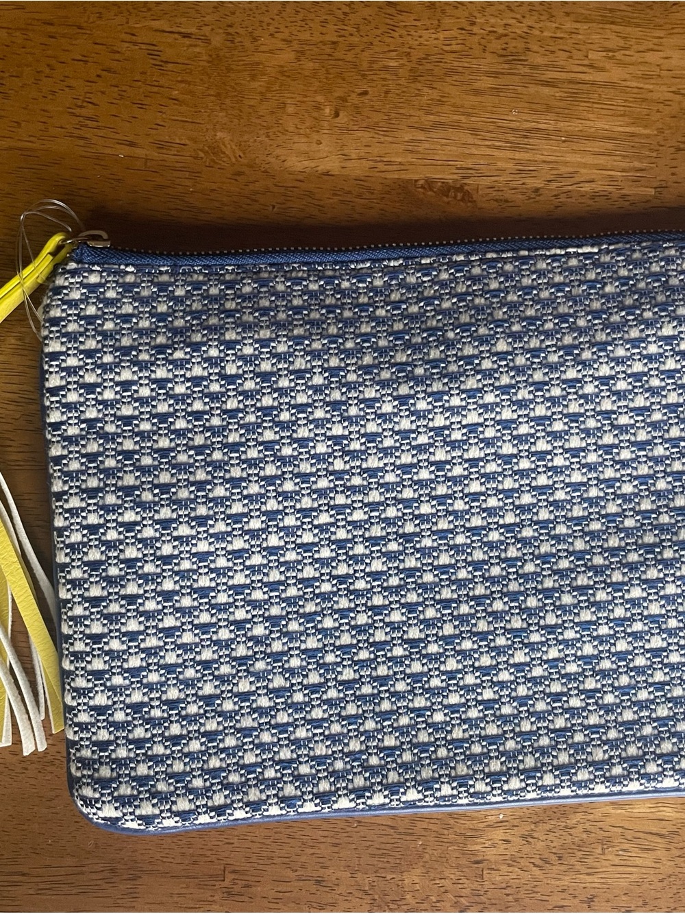 Merona Navy and White Clutch with Yellow Tassel